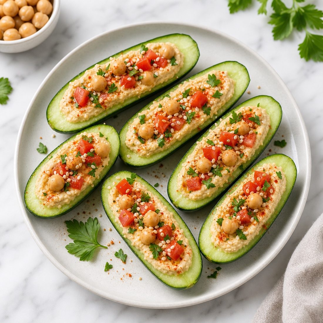 Cucumber Hummus Boats