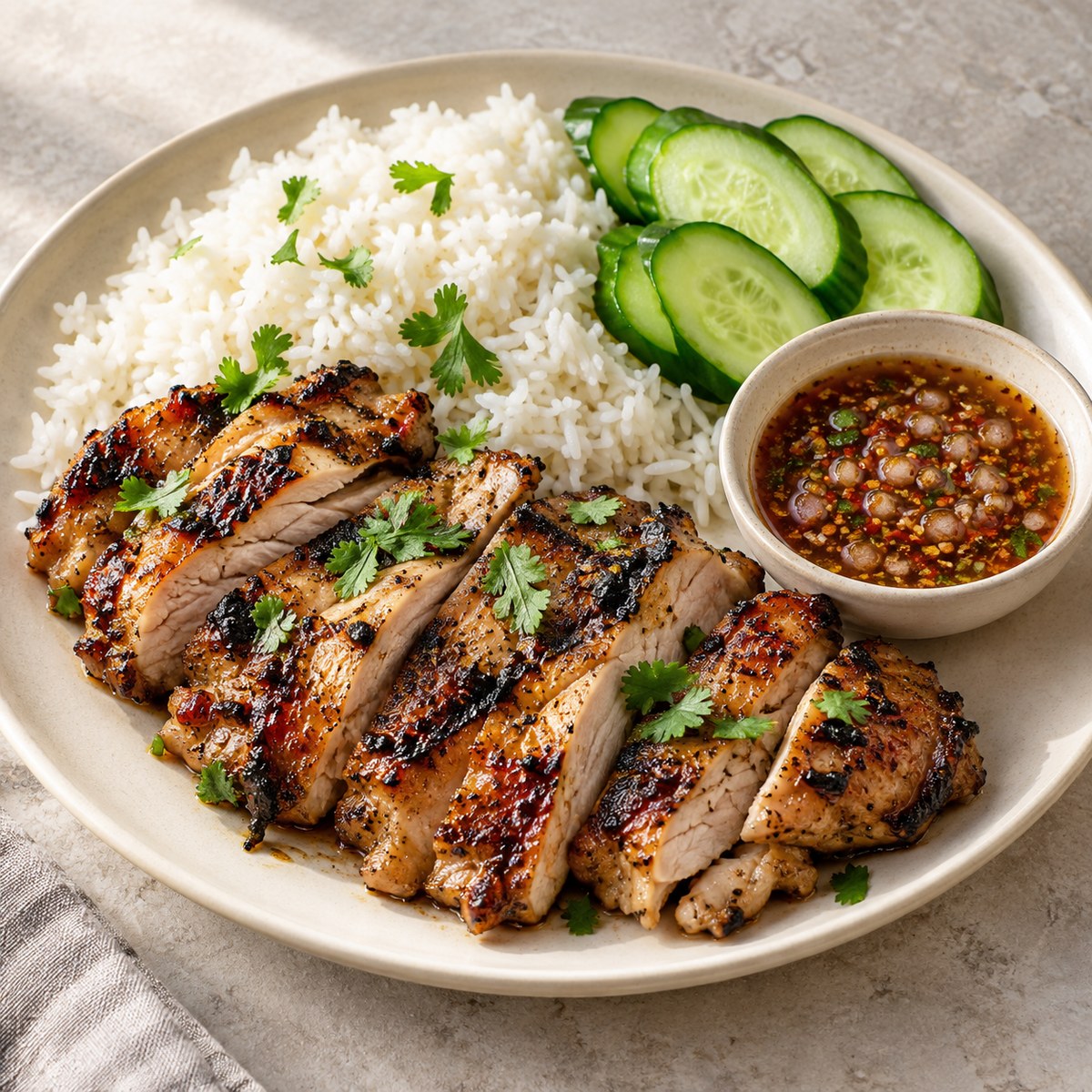 Gai Yang with Rice and Cucumber