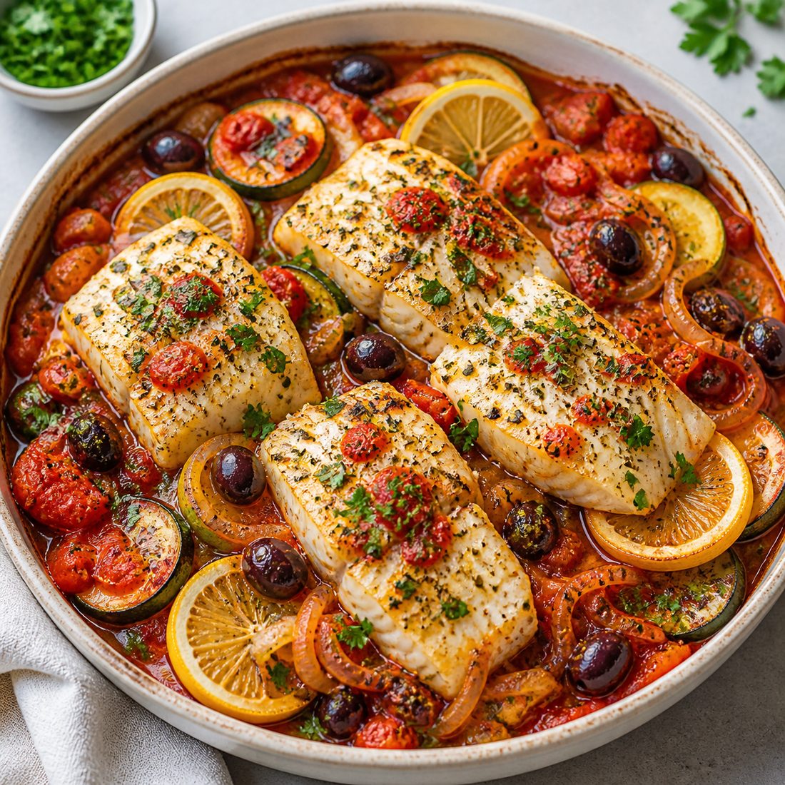 Greek Baked Cod Plaki
