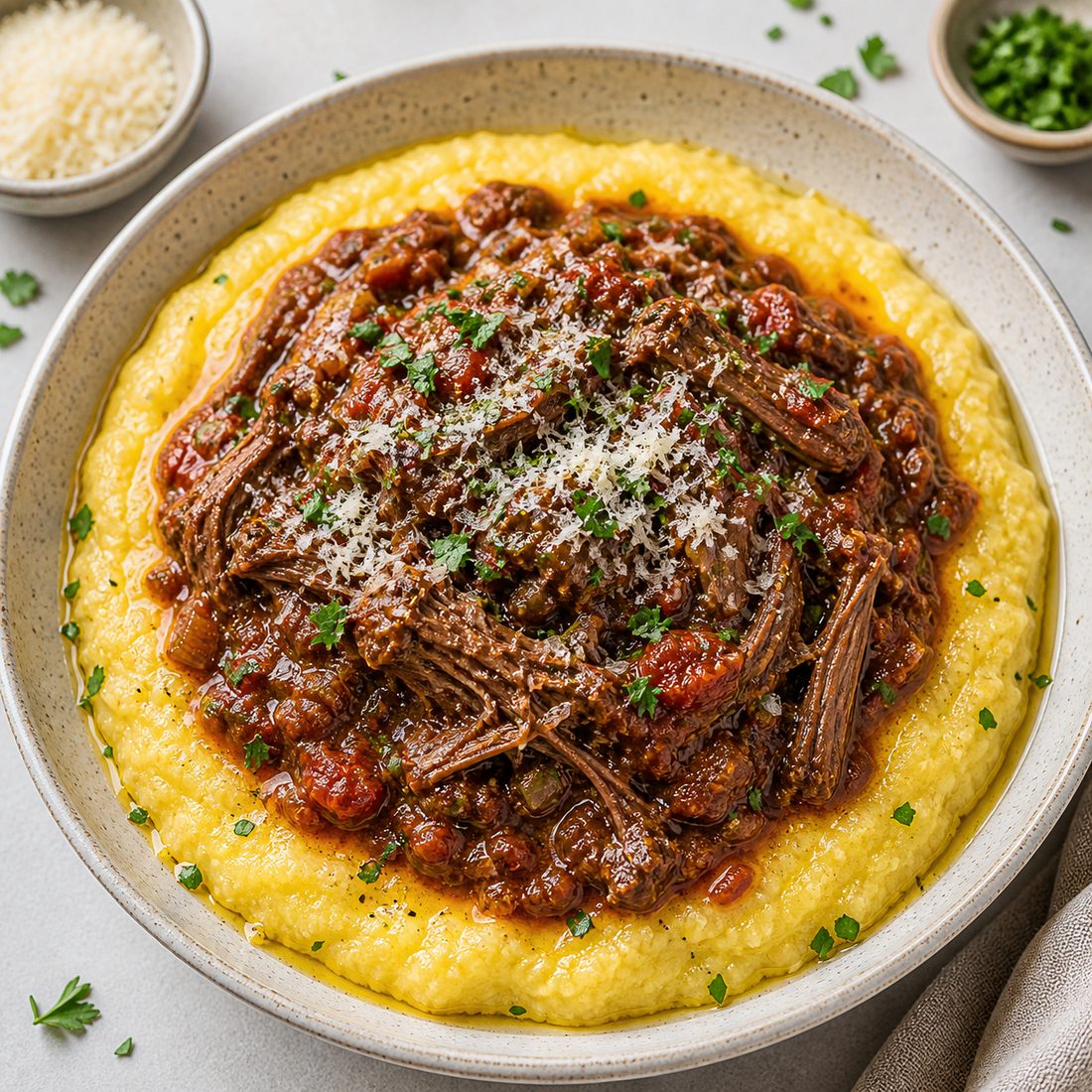 Slow Beef Ragù over Polenta