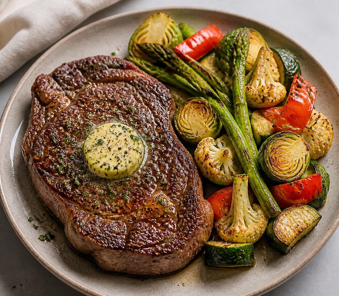 Keto Ribeye with Roasted Veg