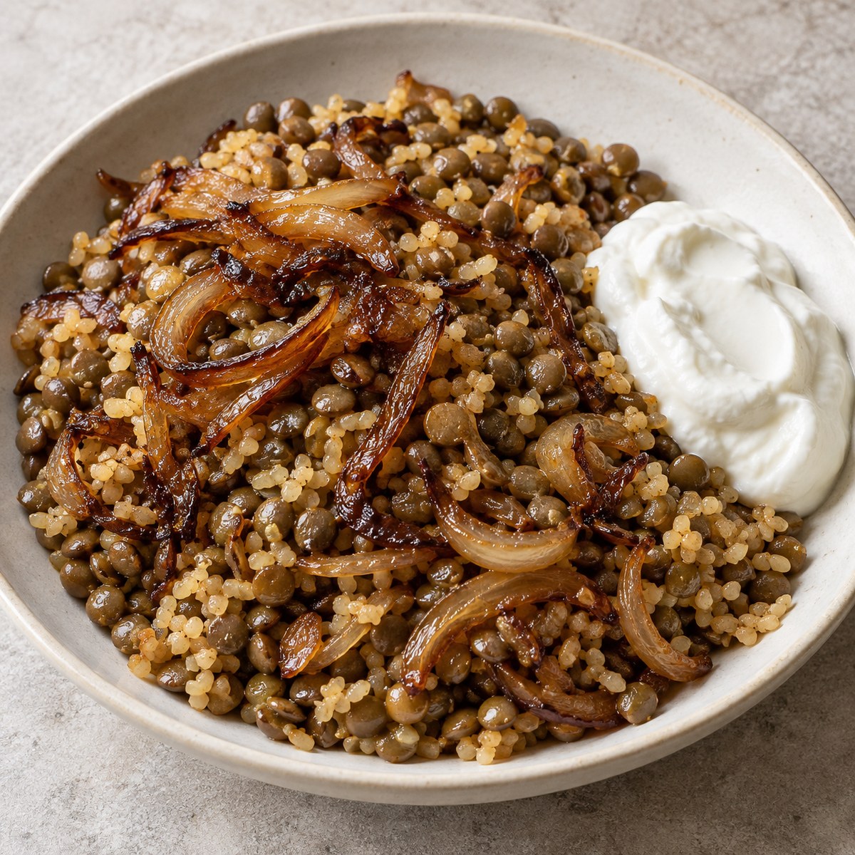 Lentil, Bulgur & Deeply Browned Onion Pilaf
