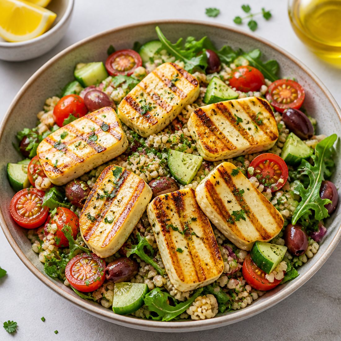 Grilled Halloumi Grain Salad