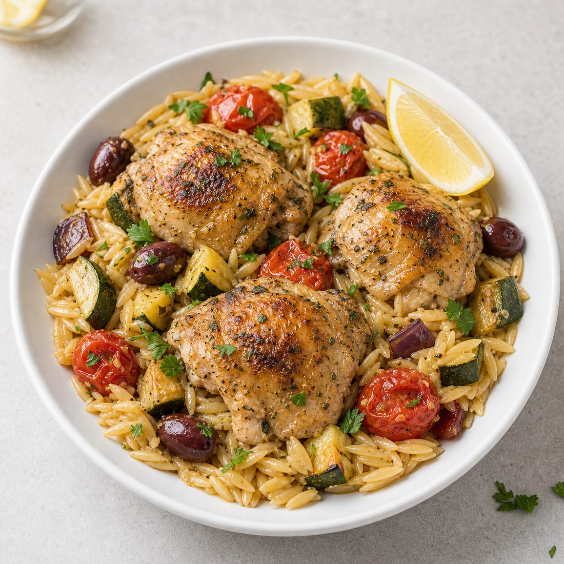 Mediterranean Chicken Orzo Traybake