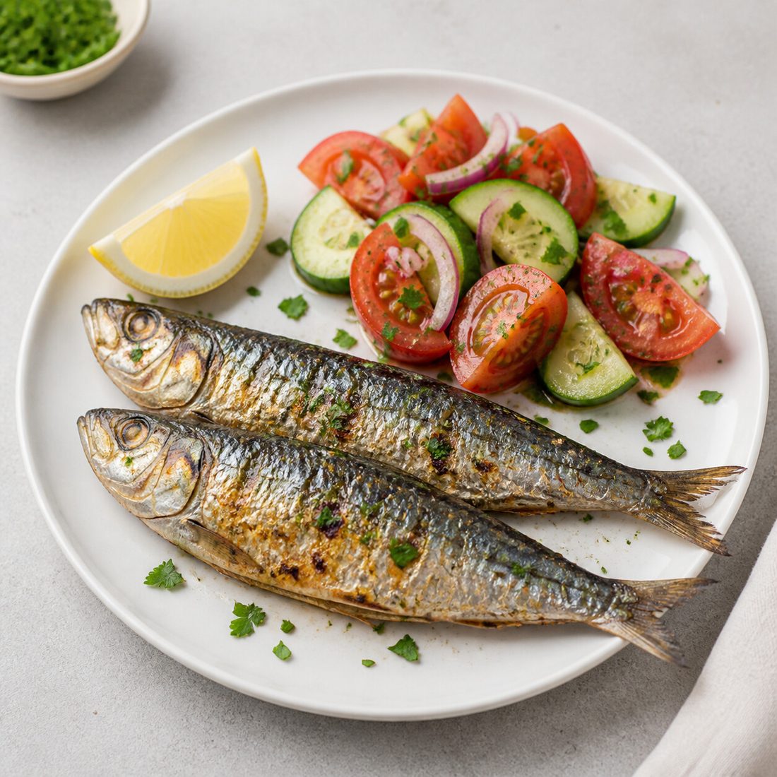 Grilled Sardines with Tomato Salad