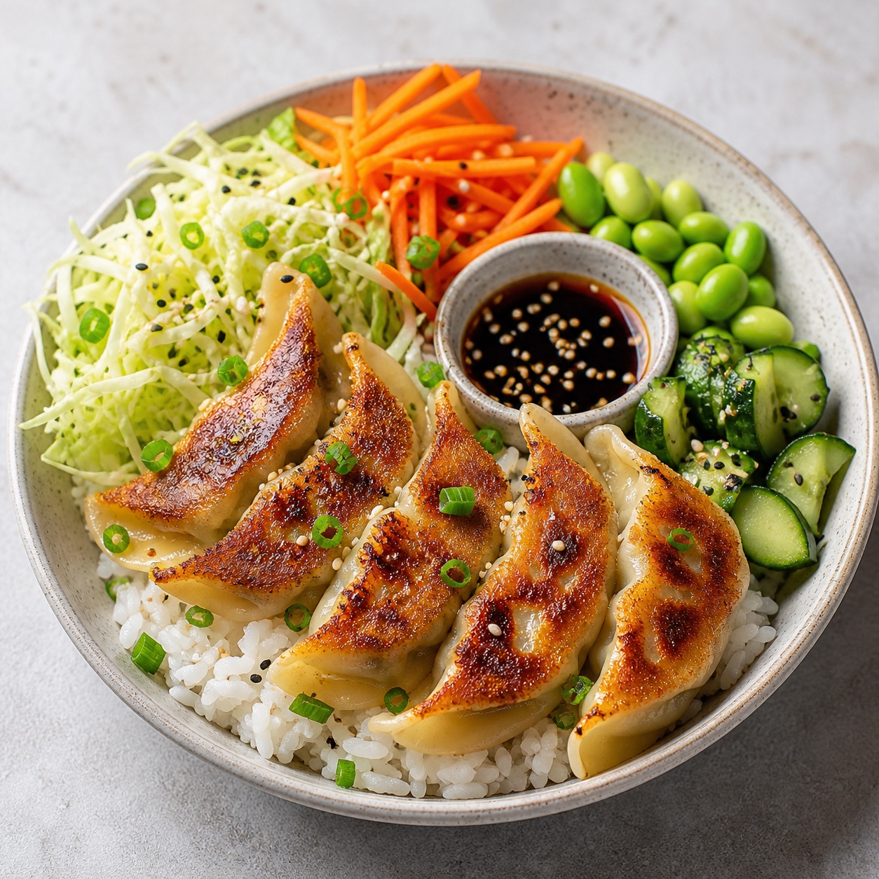Pan-Fried Pork Gyoza Bowl