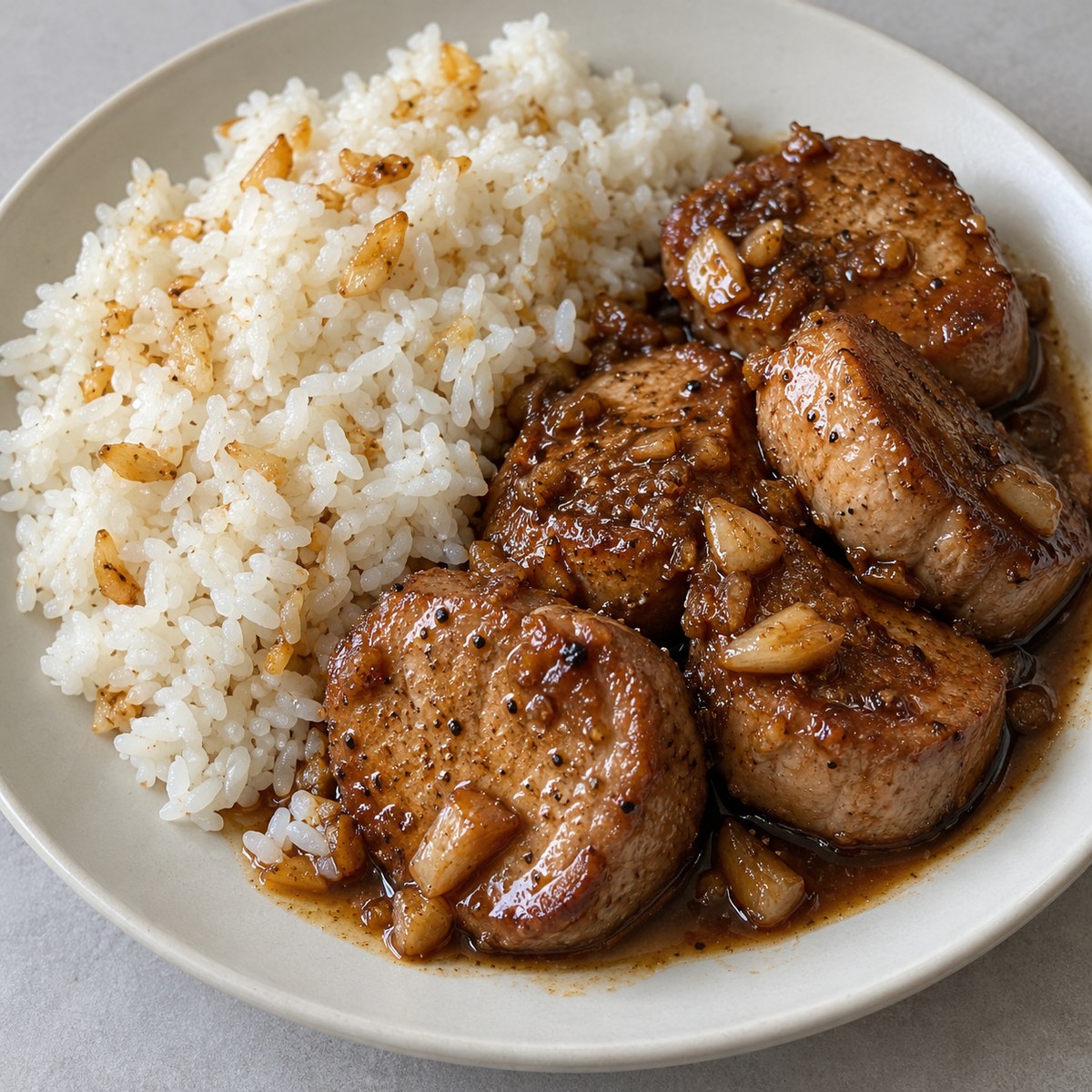 Pork Tenderloin Adobo with Garlic Rice