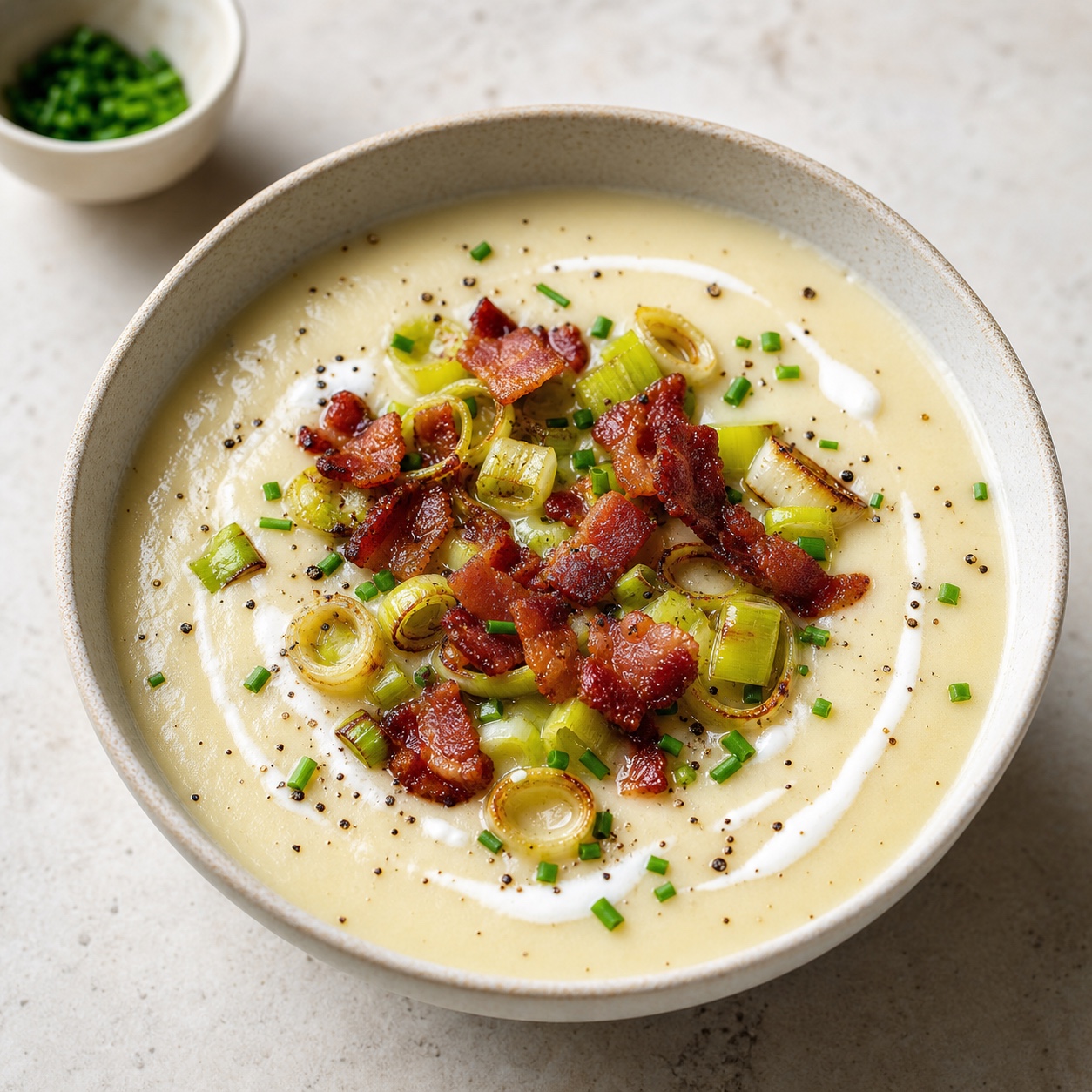 Potato Leek Soup with Crispy Bacon