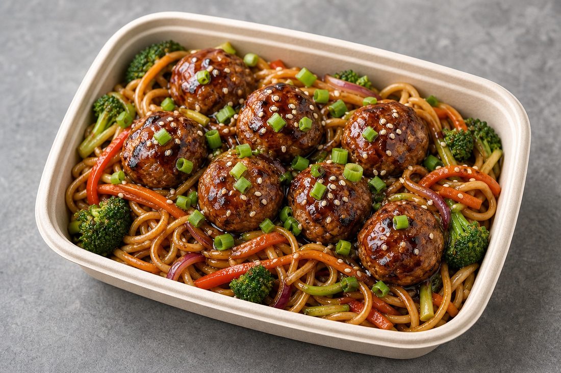 Teriyaki Turkey Meatball Noodles
