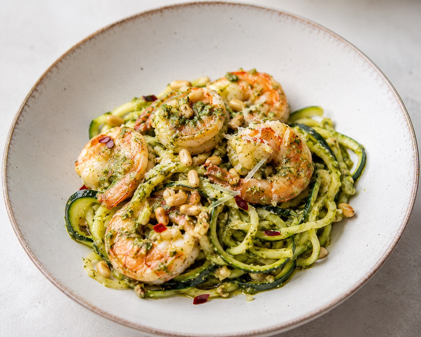 Courgette Noodles with Pesto Prawns